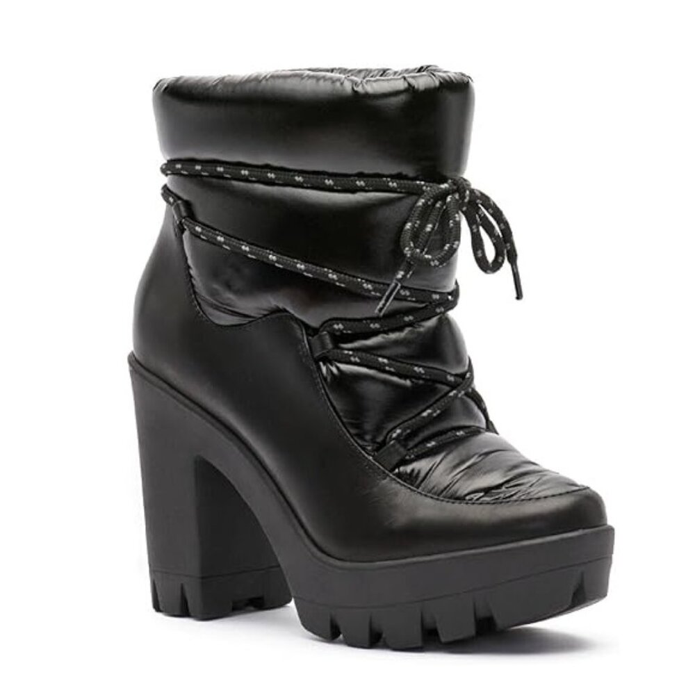 Jessica Simpson MIRIE Lace Up Heel Winter Boots 9.5  Platform Puffer Booties